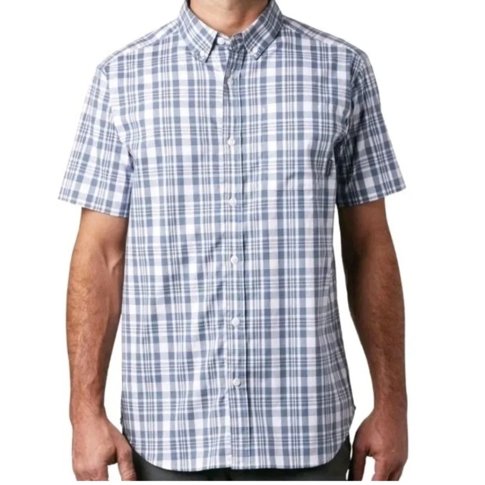 Columbia Rapid Rivers Shirt Men XXL Blue Plaid Poplin Stretch Cotton Button Nwt